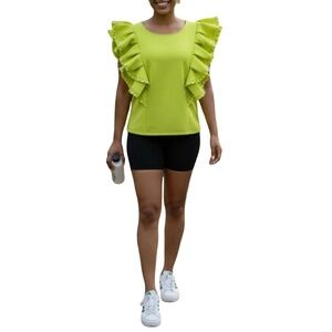#A067  FT INC Lime Green Ruffle Top with Pearl Trim – Size XL (NWT)